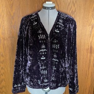 Chicos’s size 2 purple crinkle velvet jacket.